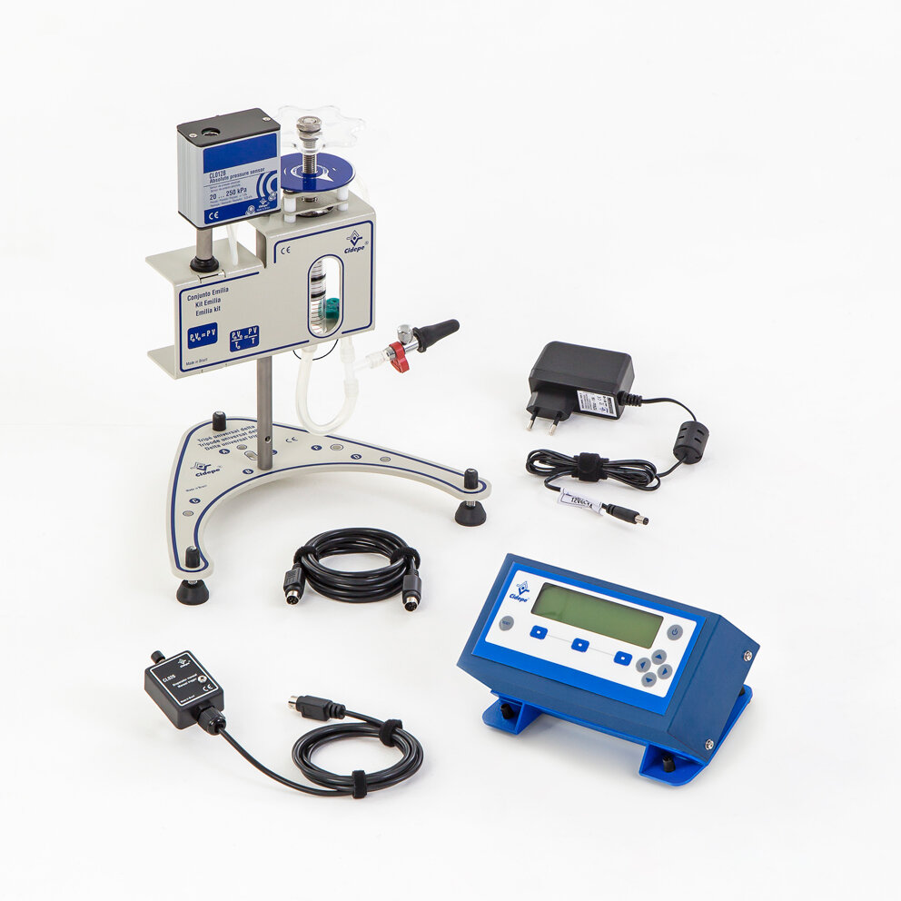 Conjunto Boyle-Mariotte com multimedidor analógico e digital, sensor de pressão absoluta